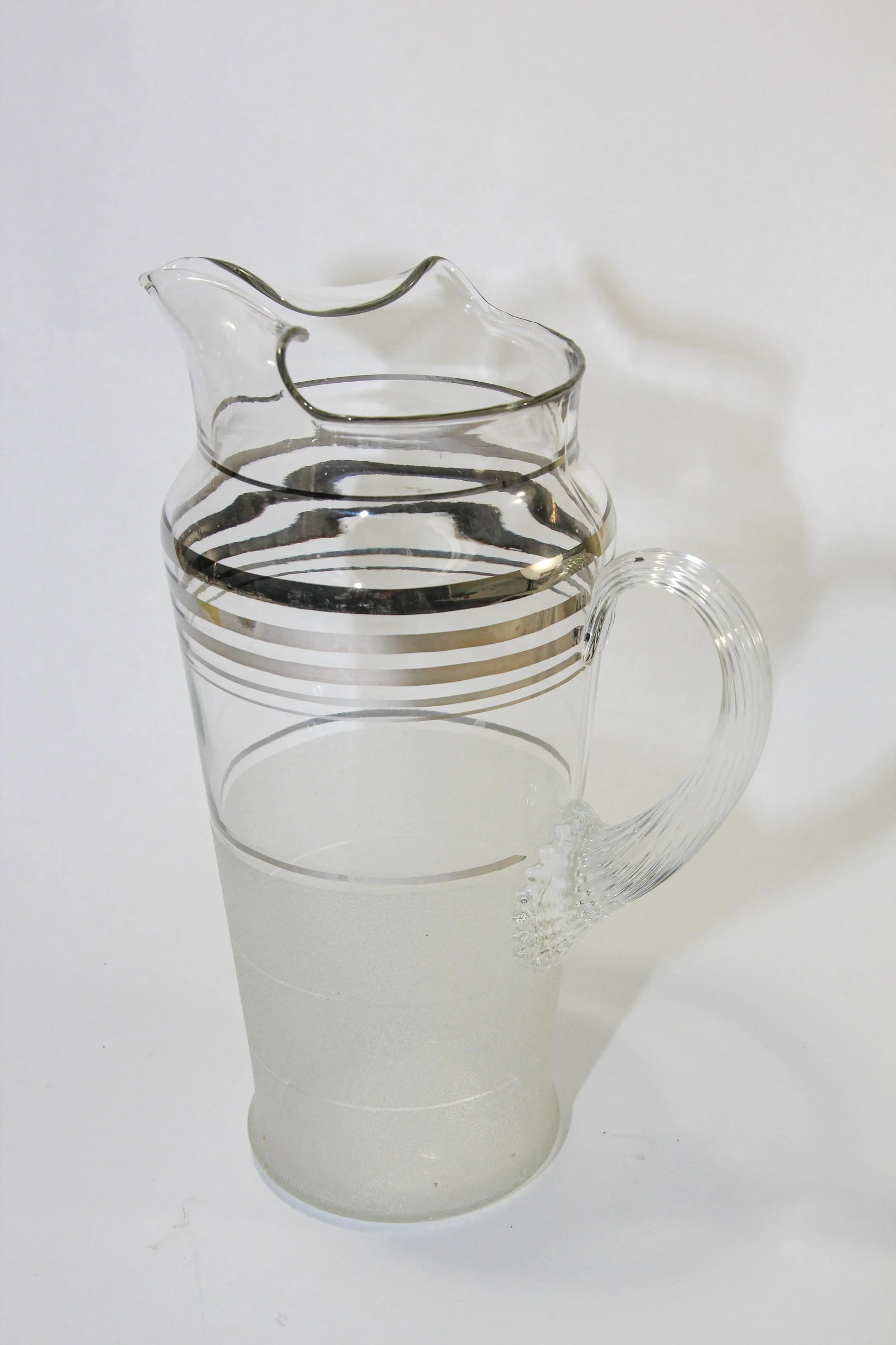 Vintage Frosted & Silver Rim Barware Cocktail Pitcher & Glasses - Set of 5 - 2