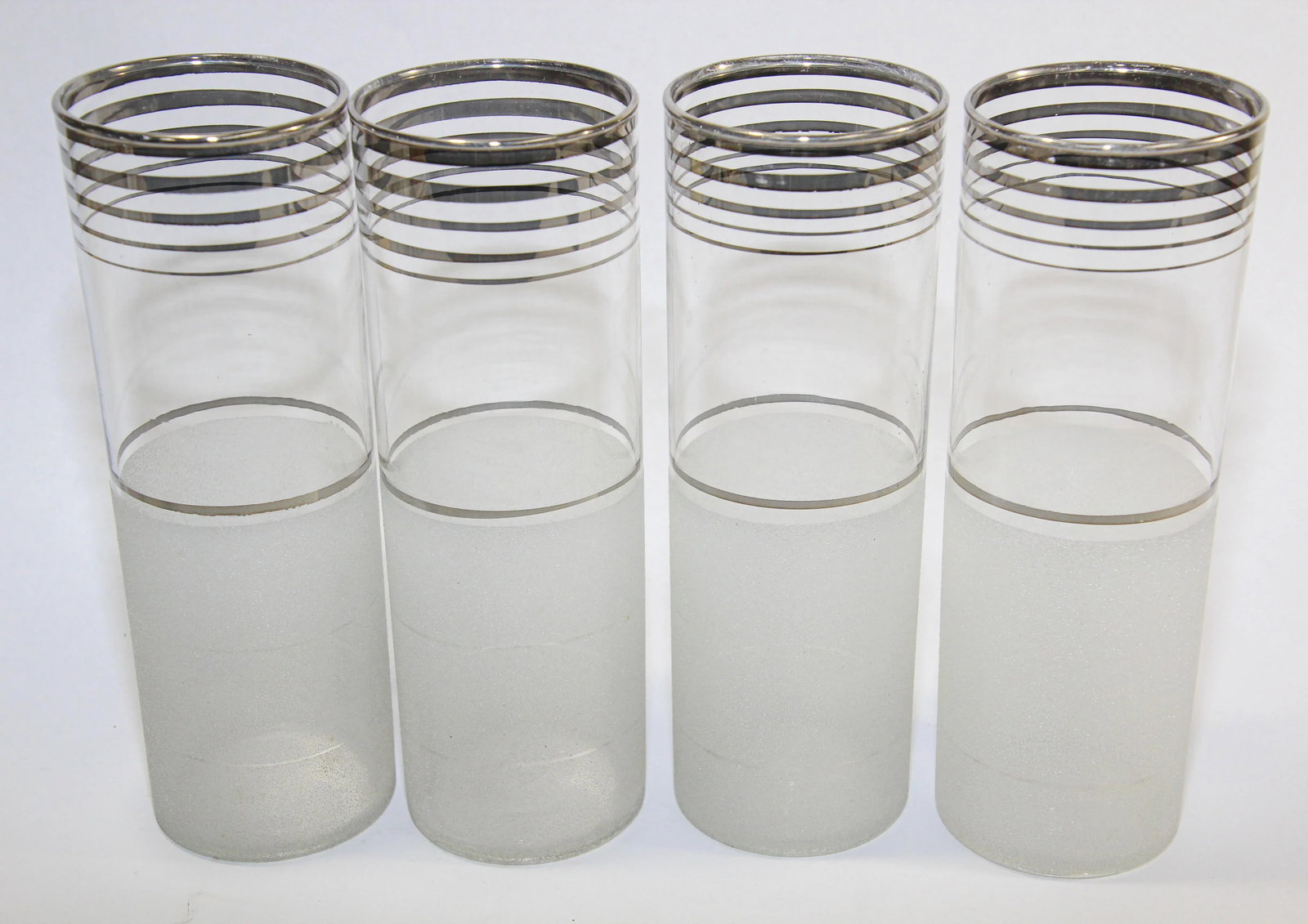 Vintage Frosted & Silver Rim Barware Cocktail Pitcher & Glasses - Set of 5 - 3