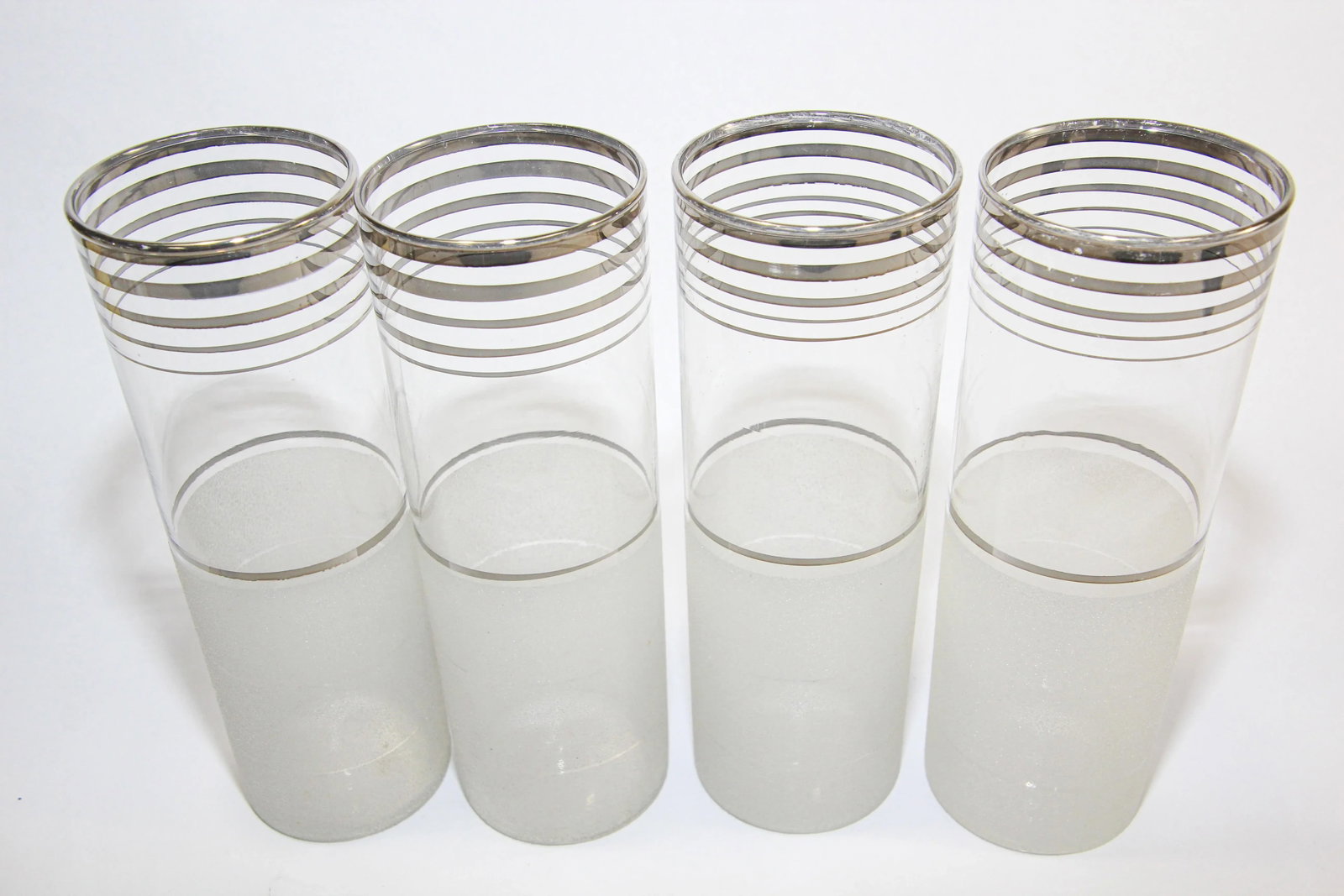 Vintage Frosted & Silver Rim Barware Cocktail Pitcher & Glasses - Set of 5 - 5