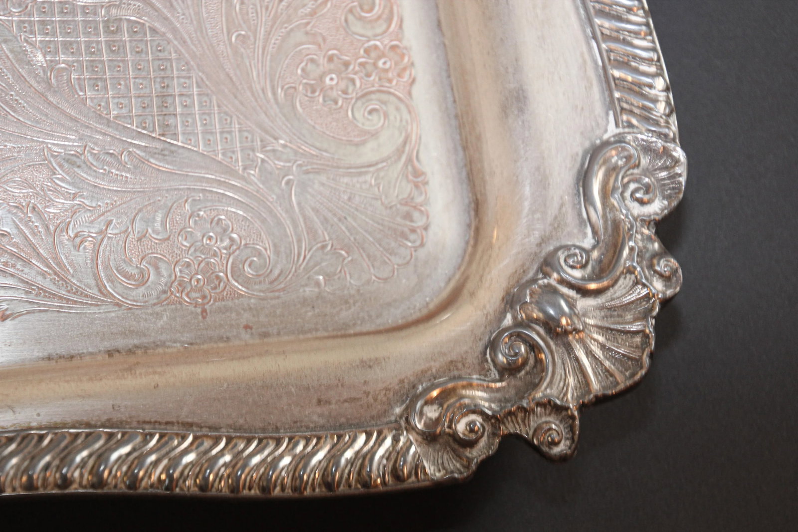 Vintage Large George IV English Style Silver Plate Tray - 10