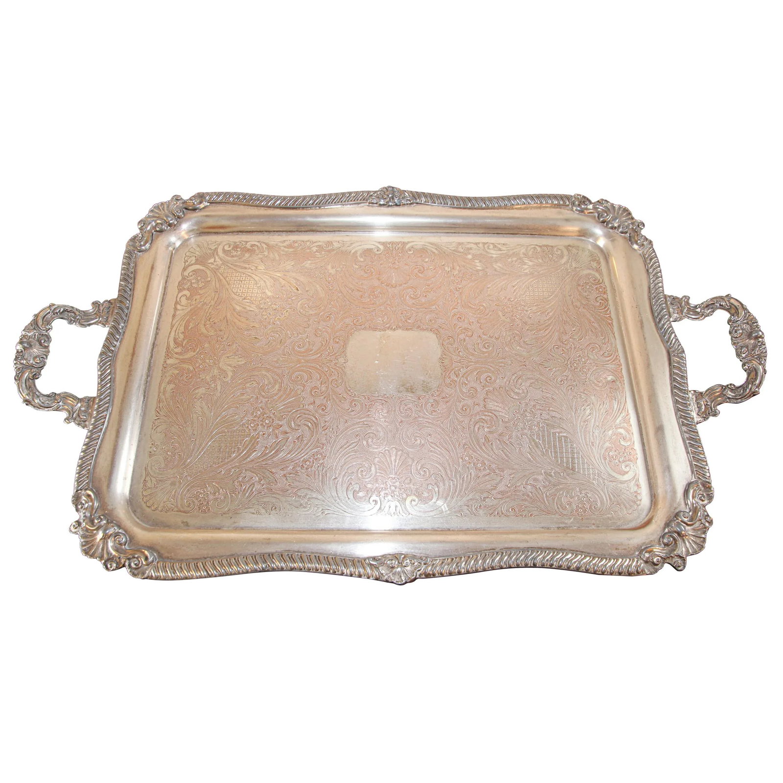 Vintage Large George IV English Style Silver Plate Tray - 12