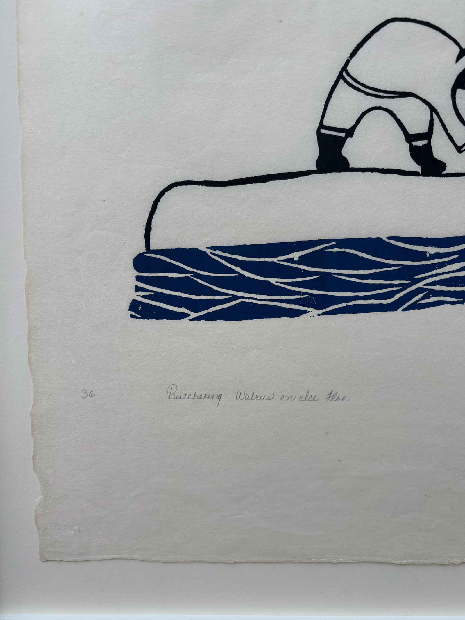 Inuit Stone Engraving by Pitseolak Ashoona "Butchering Walrus on the Floe" 1967 Cape Dorset - Limite - 12