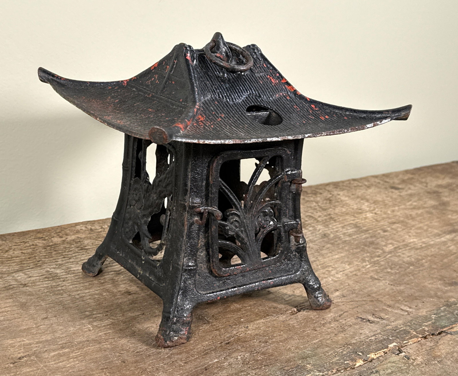 Vintage Japanese Cast Iron Pagoda Lantern Sculpture - 4