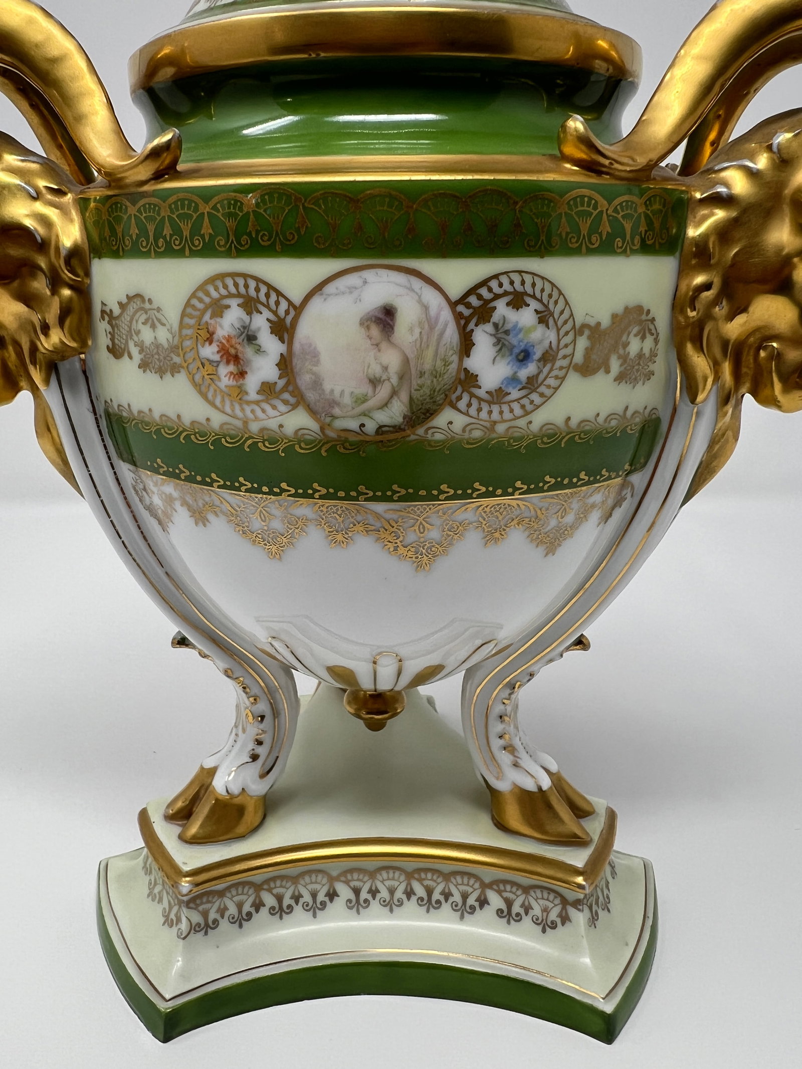 Antique Royal Bavaria "Louis Seize" Hand-Painted Portrait Urn With Ram Head Handles, Circa 1900 - 5