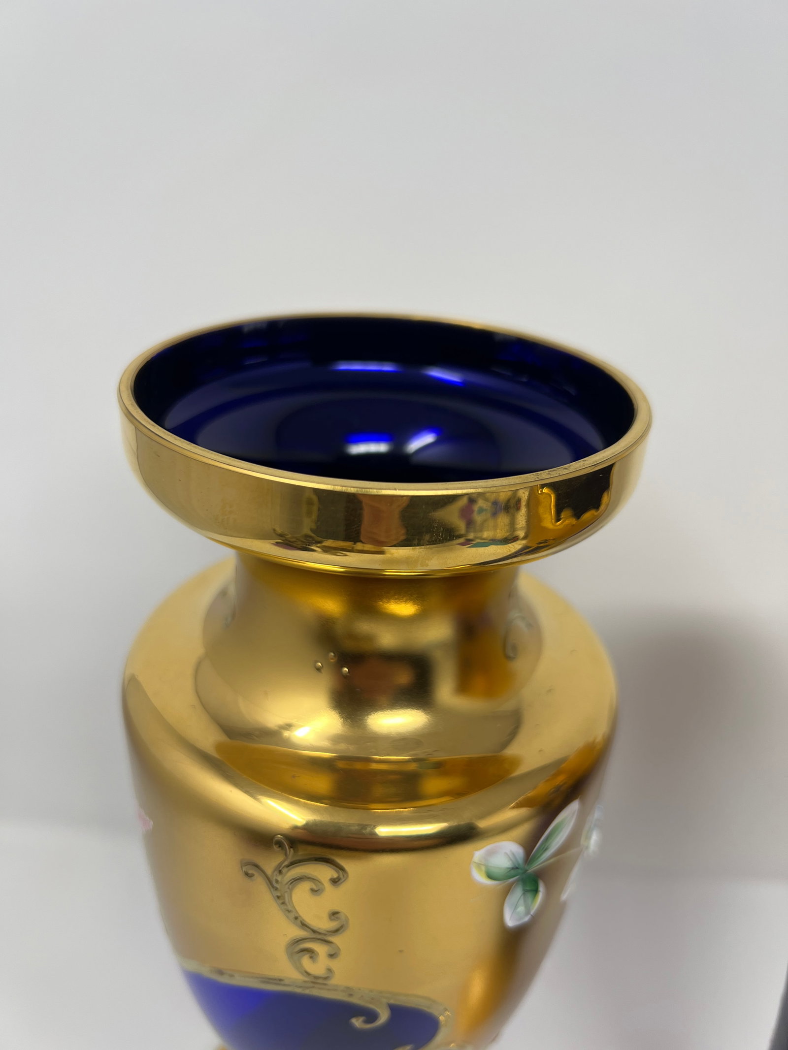 Signed Antique Moser Karlsbad Cobalt & Gilt Enamel Art Glass Garniture Set, 3 Pieces, Circa 1900 - 6