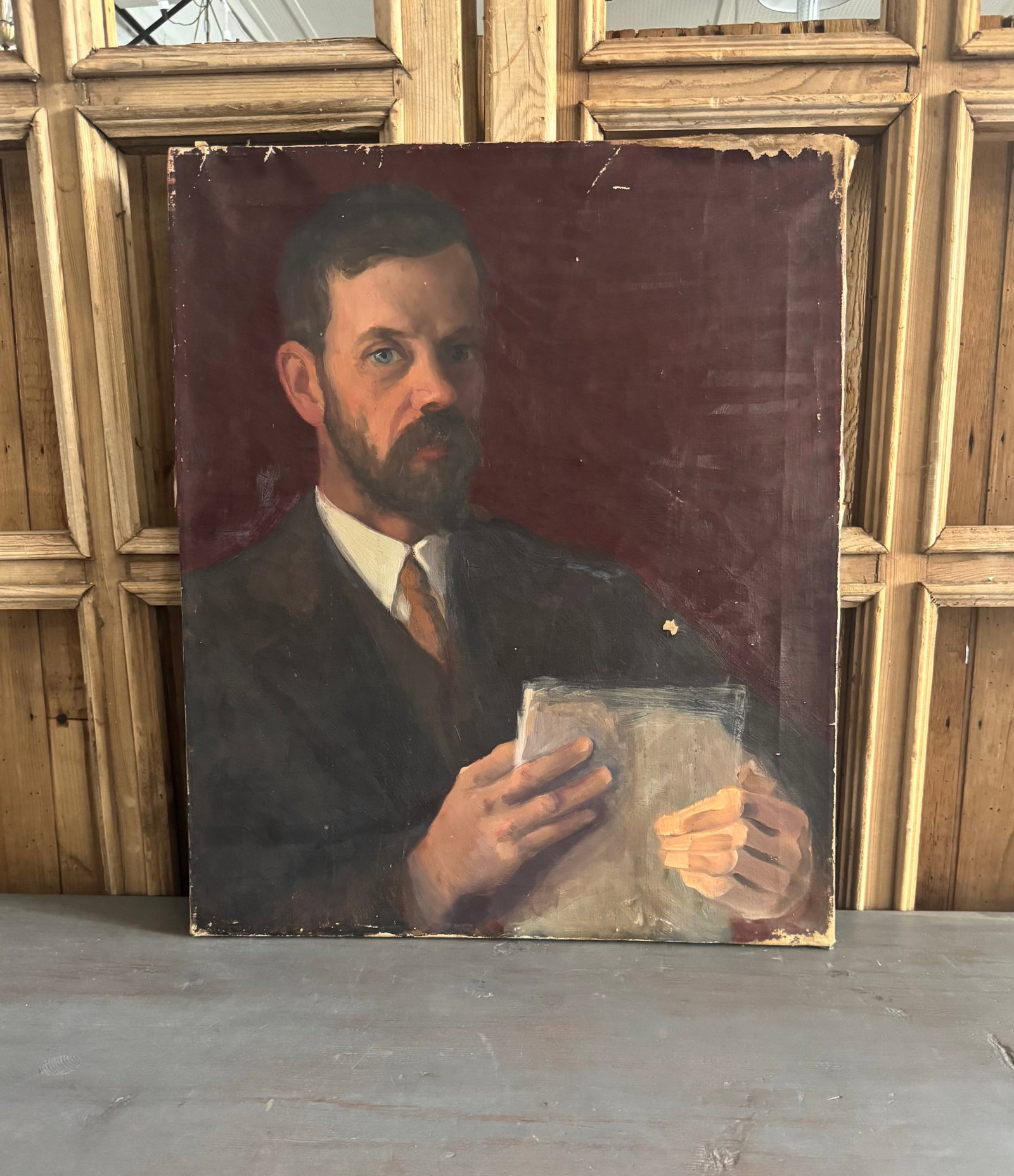 Vintage Portrait Painting by Frank Tolles Chamberlin – Oil on Canvas – Bearded Gentleman - 10