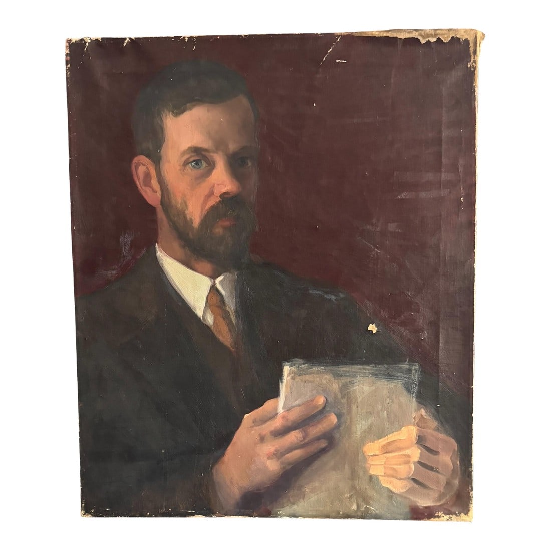 Vintage Portrait Painting by Frank Tolles Chamberlin – Oil on Canvas – Bearded Gentleman: Original oil on canvas portrait by listed American artist Frank Tolles Chamberlin (1873–1961), born in Chelsea, Massachusetts. Chamberlin studied at the School of the Museum of Fine Arts,