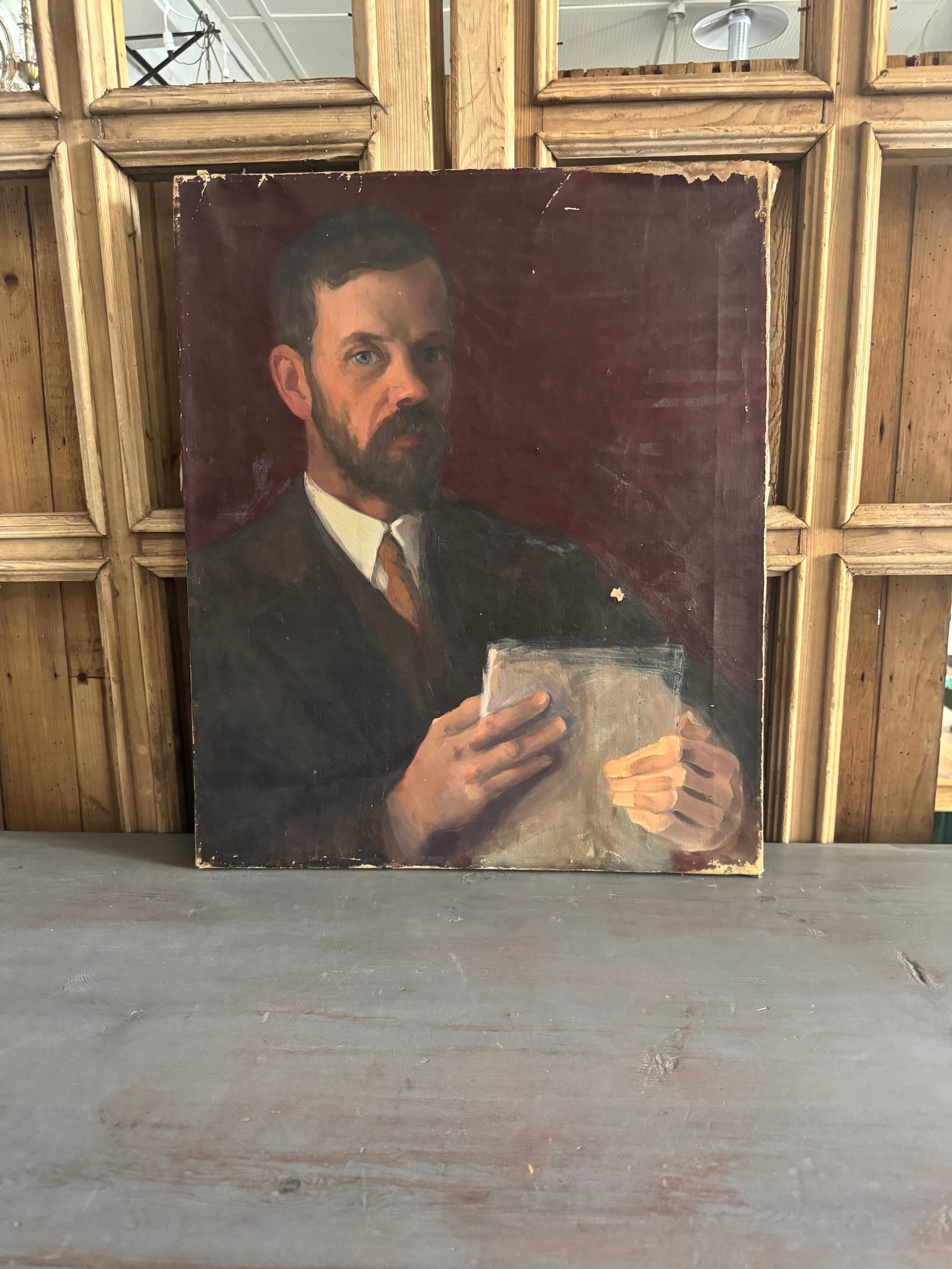 Vintage Portrait Painting by Frank Tolles Chamberlin – Oil on Canvas – Bearded Gentleman - 9