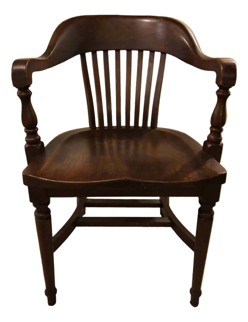 Antique Solid Oak Marble & Shattuck Desk-Banker's Chair: Vintage Solid Oak Marble&Shattuck Desk Chair - heavy duty and well made - 33.5" tall x 23.5" wide x 18" deep Good used condition Condition: Alterations: Original Condition Unaltered Imperfections: