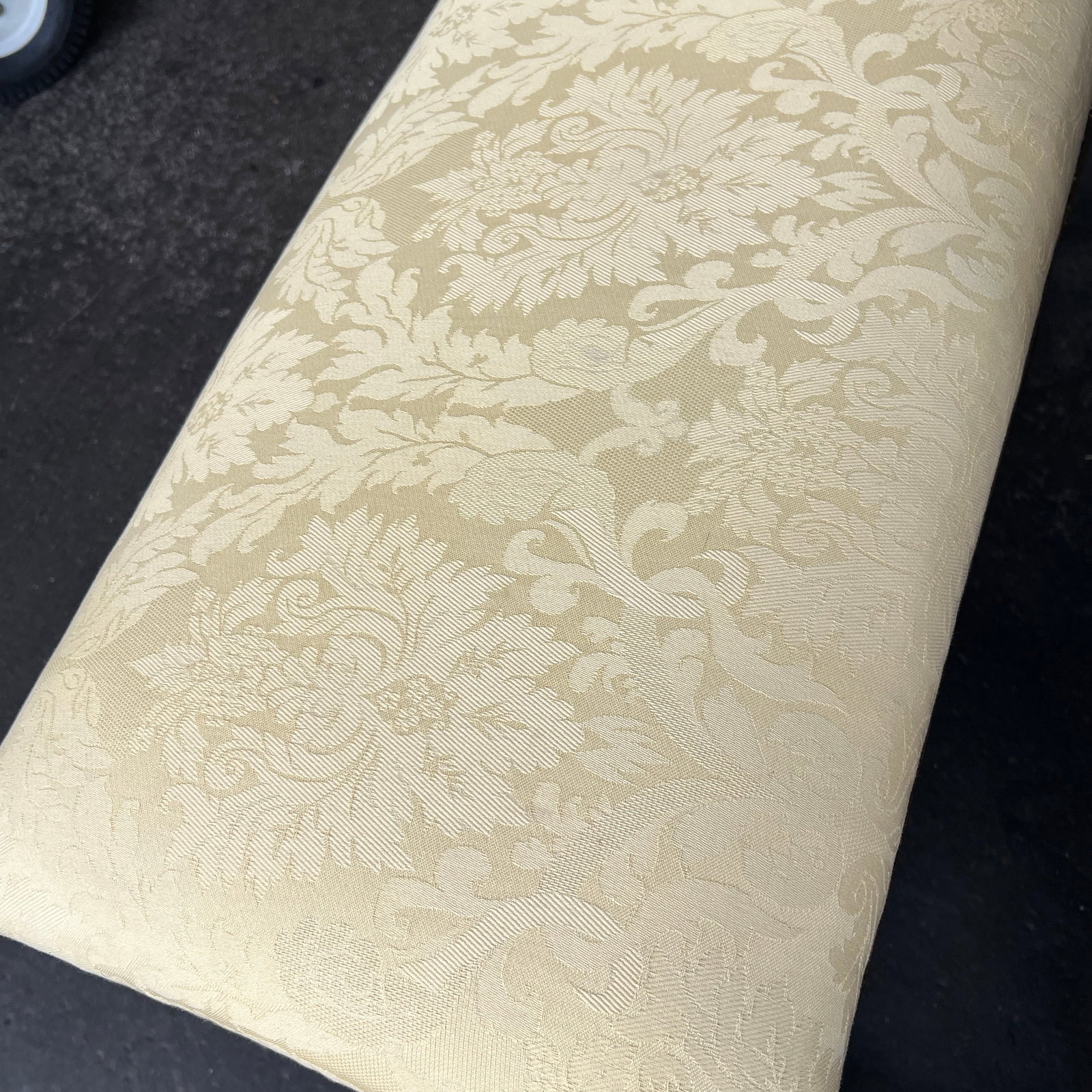 Vintage Metal Base Bench Yellow Damask Fabric Seat - 9