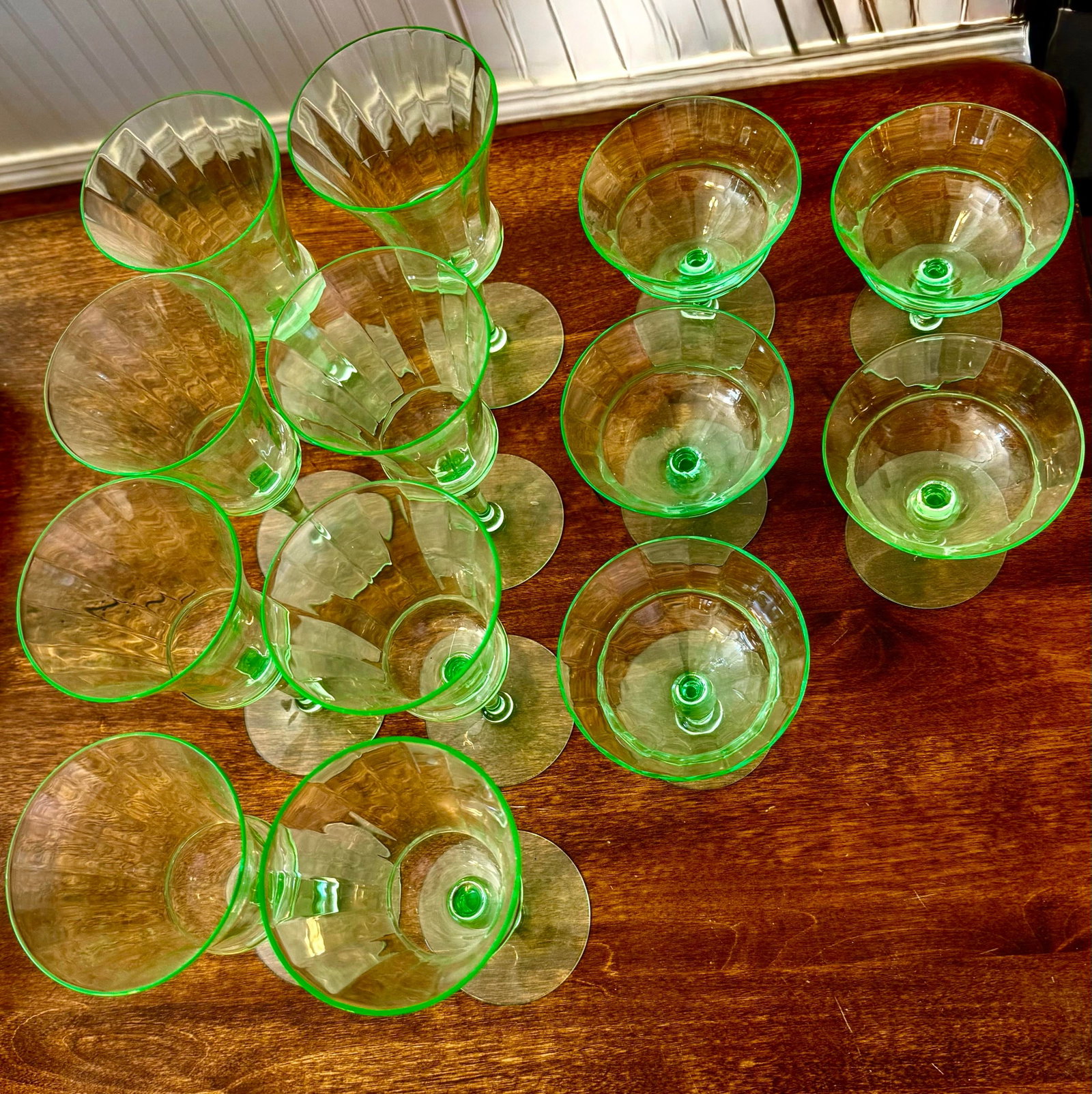 Early 20th Century Uranium Vaseline Glass Cambodia Stemware by Utility Glass Works - Set of 13 - 3