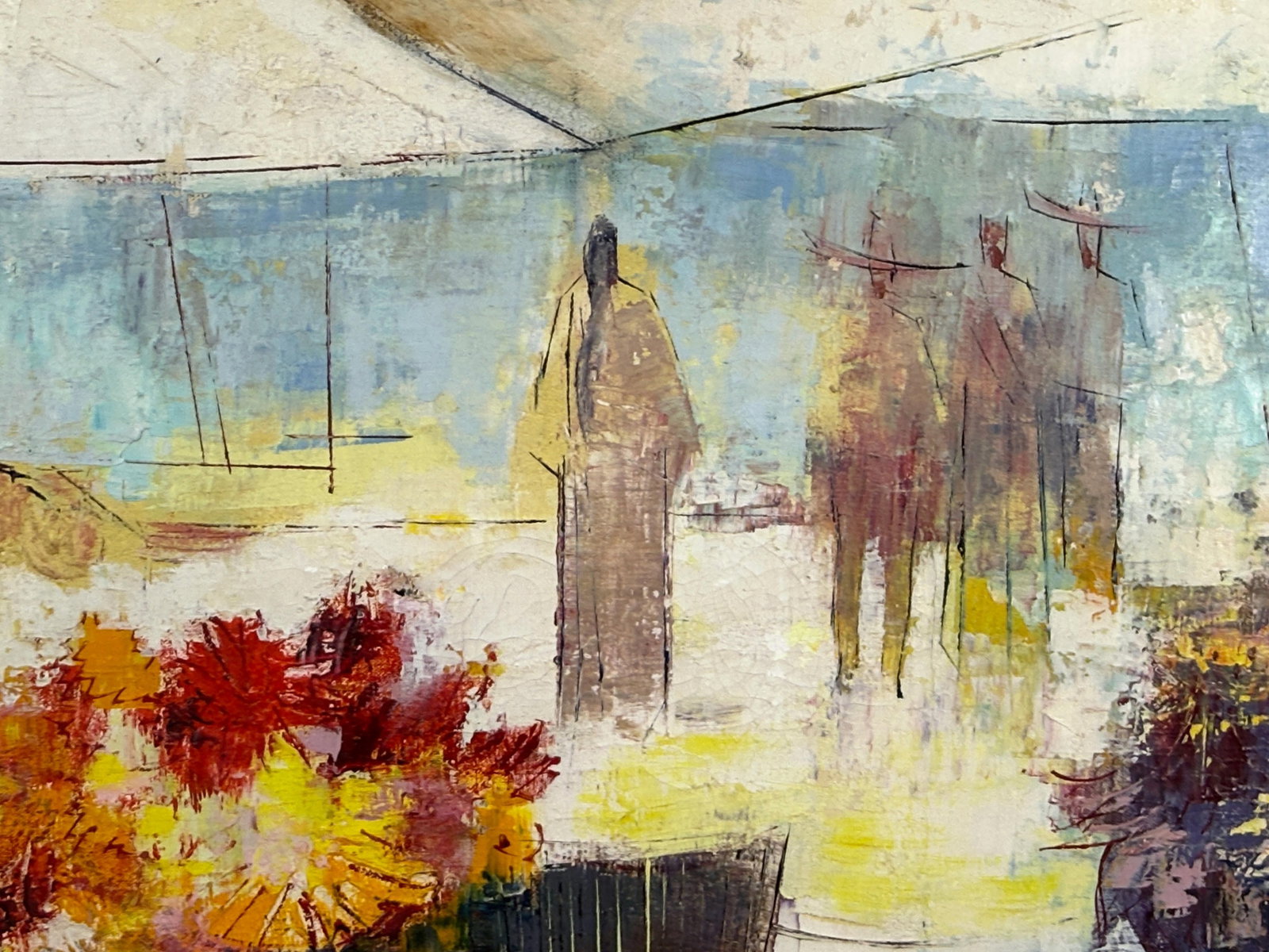 Mid Century Modern Juan R. Noguez Expressionist Oil on Canvas Flower Market Scene With Figures - 4