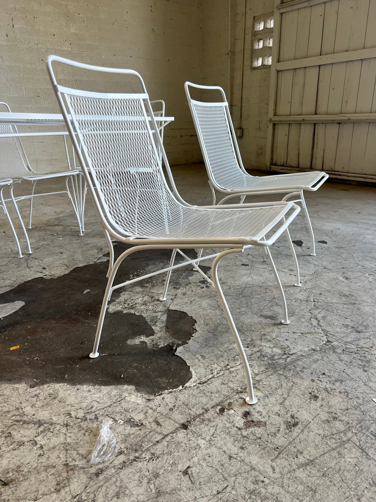 7 Piece Set Vintage Salterini Wrought Iron Patio Dining Table and Chairs - 3