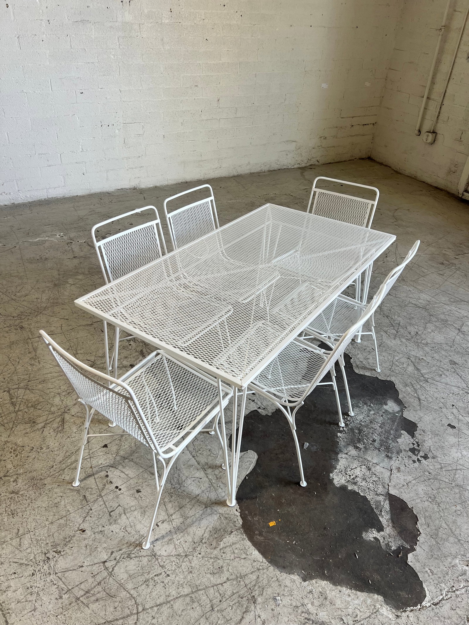 7 Piece Set Vintage Salterini Wrought Iron Patio Dining Table and Chairs - 4