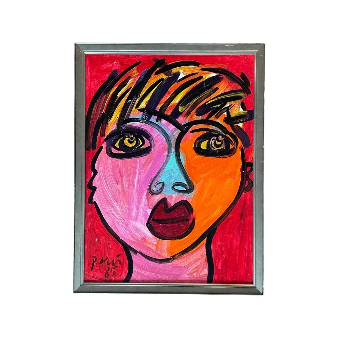Contemporary Abstract Face Portrait Acrylic Painting by Peter Keil, Framed - 8