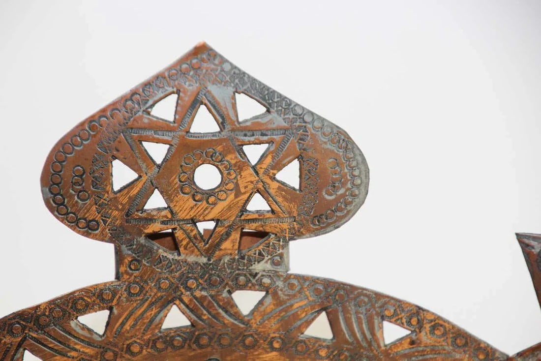 Moroccan Copper Hanukkah Lamp Judaica Menorah - 11