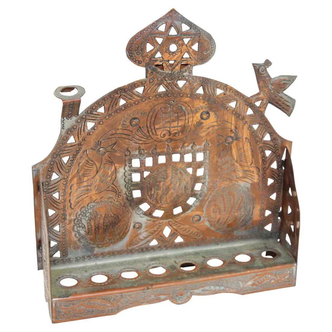 Moroccan Copper Hanukkah Lamp Judaica Menorah - 13