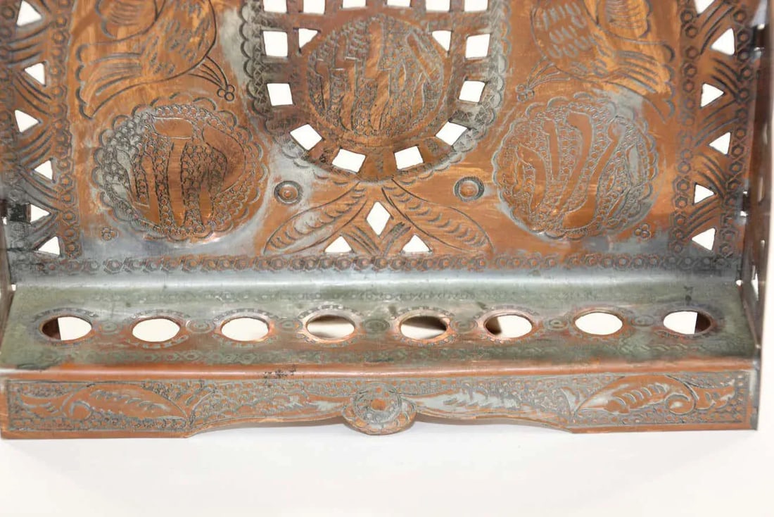 Moroccan Copper Hanukkah Lamp Judaica Menorah - 3
