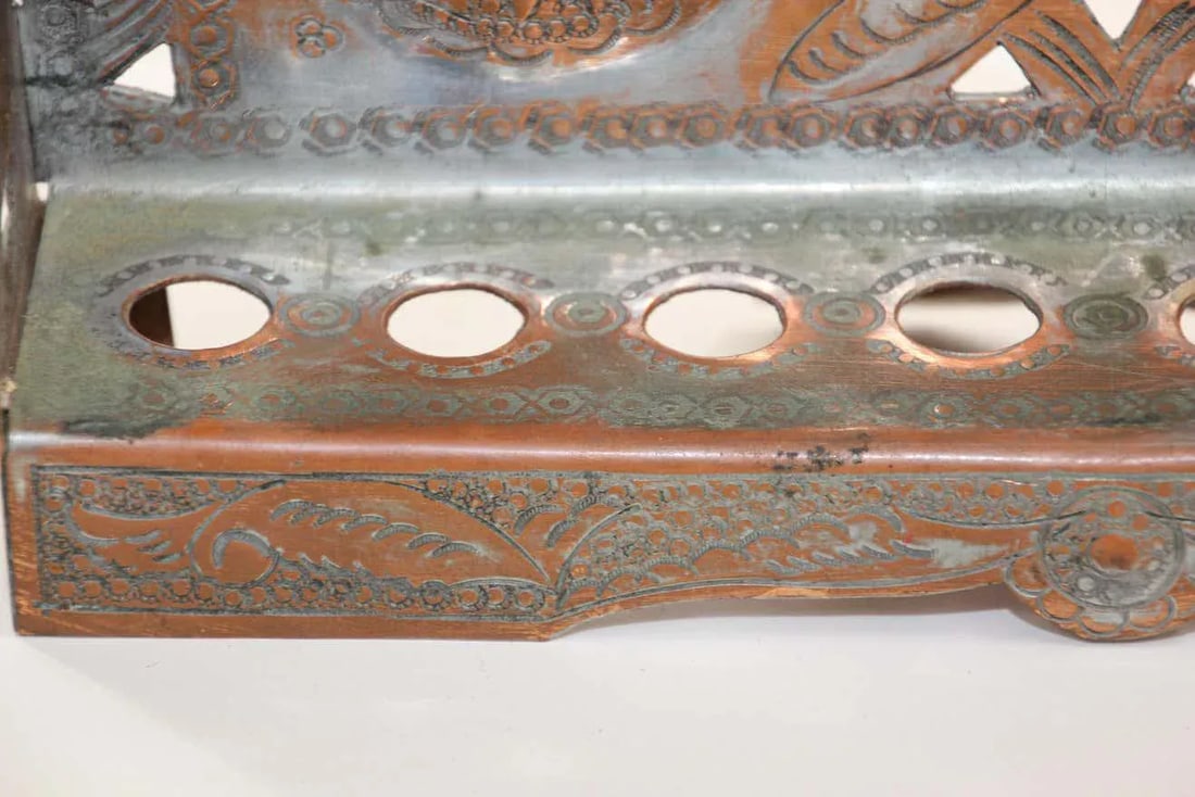 Moroccan Copper Hanukkah Lamp Judaica Menorah - 5