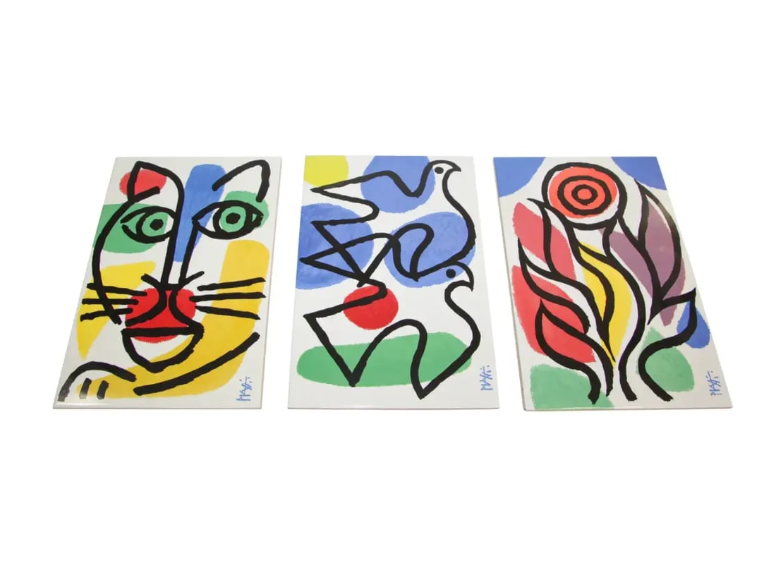 Post Modern Picasso Style Celestino Piatti Ceramic Art Tiles - Set of 3 - 13