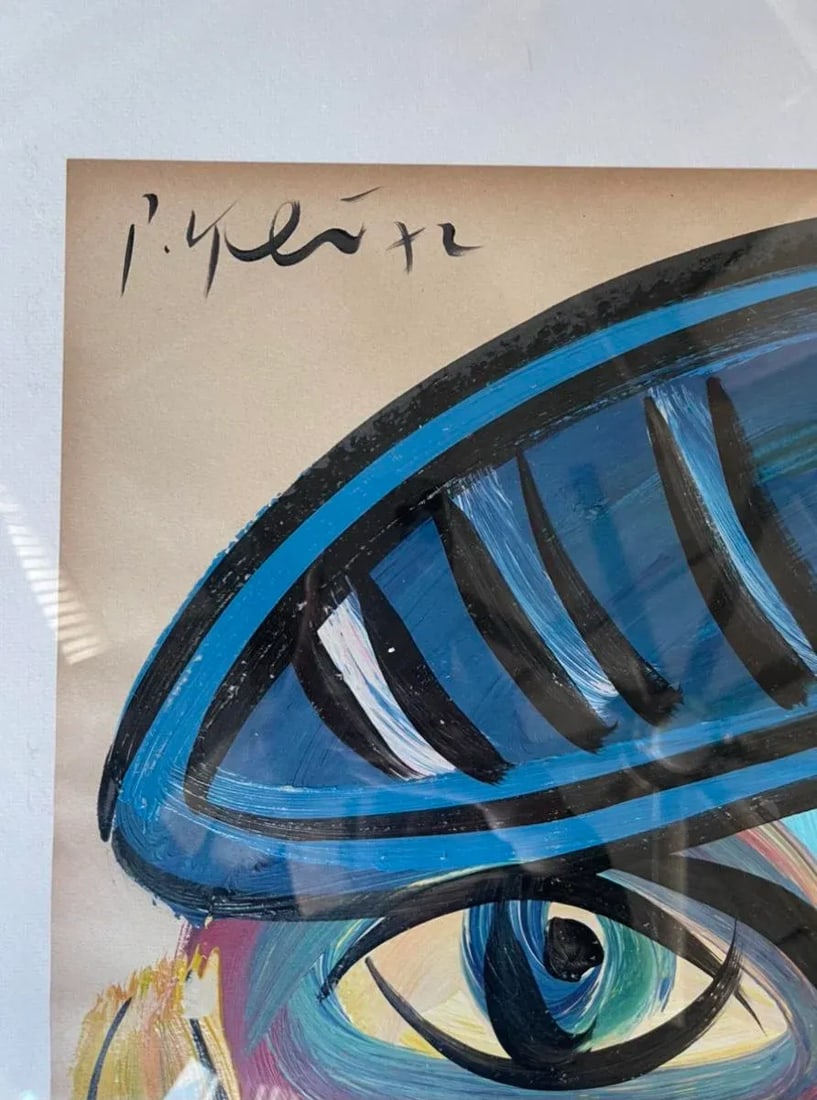 1970s Cubist Style Abstract Face Painting by Peter Keil, Framed - 4
