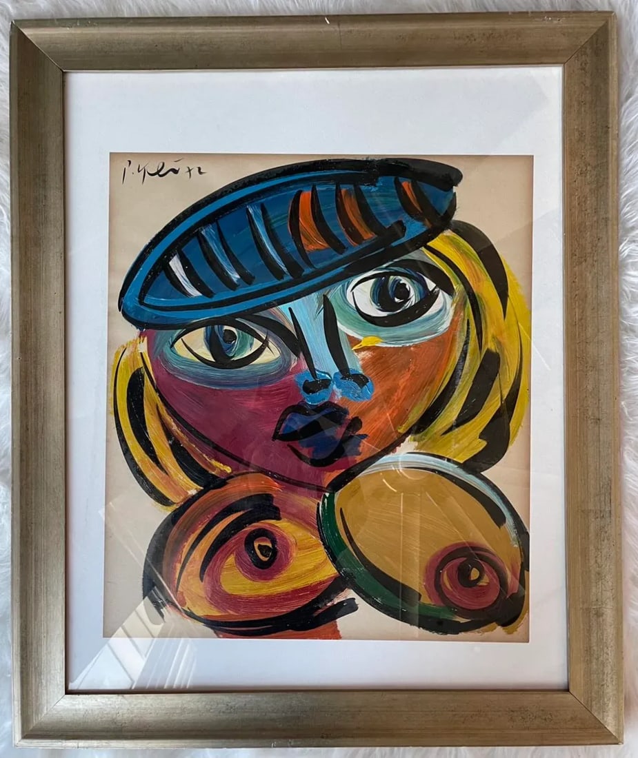 1970s Cubist Style Abstract Face Painting by Peter Keil, Framed - 5