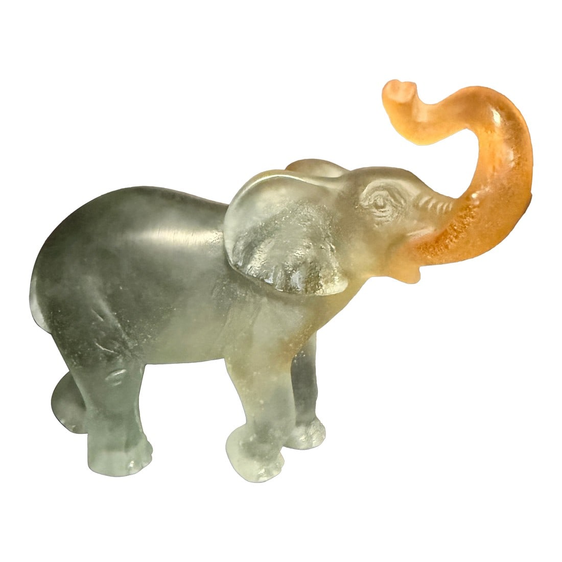 Daum France Pâte De Verre Frosted Glass Elephant Sculpture: Elegant mid-century elephant sculpture by Daum, expertly crafted in pâte de verre"”a glass paste casting technique celebrated for its delicate translucency and rich texture. This stunning f