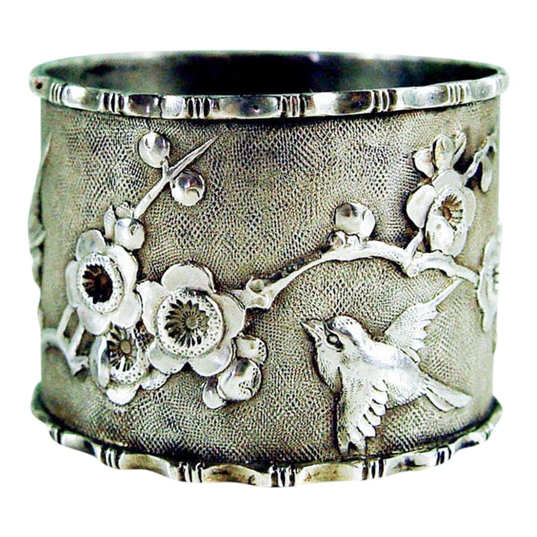 Aesthetic Movement Sterling Silver Birds Cherry Blossoms Chinese Export Napkin Ring (1 of 5)