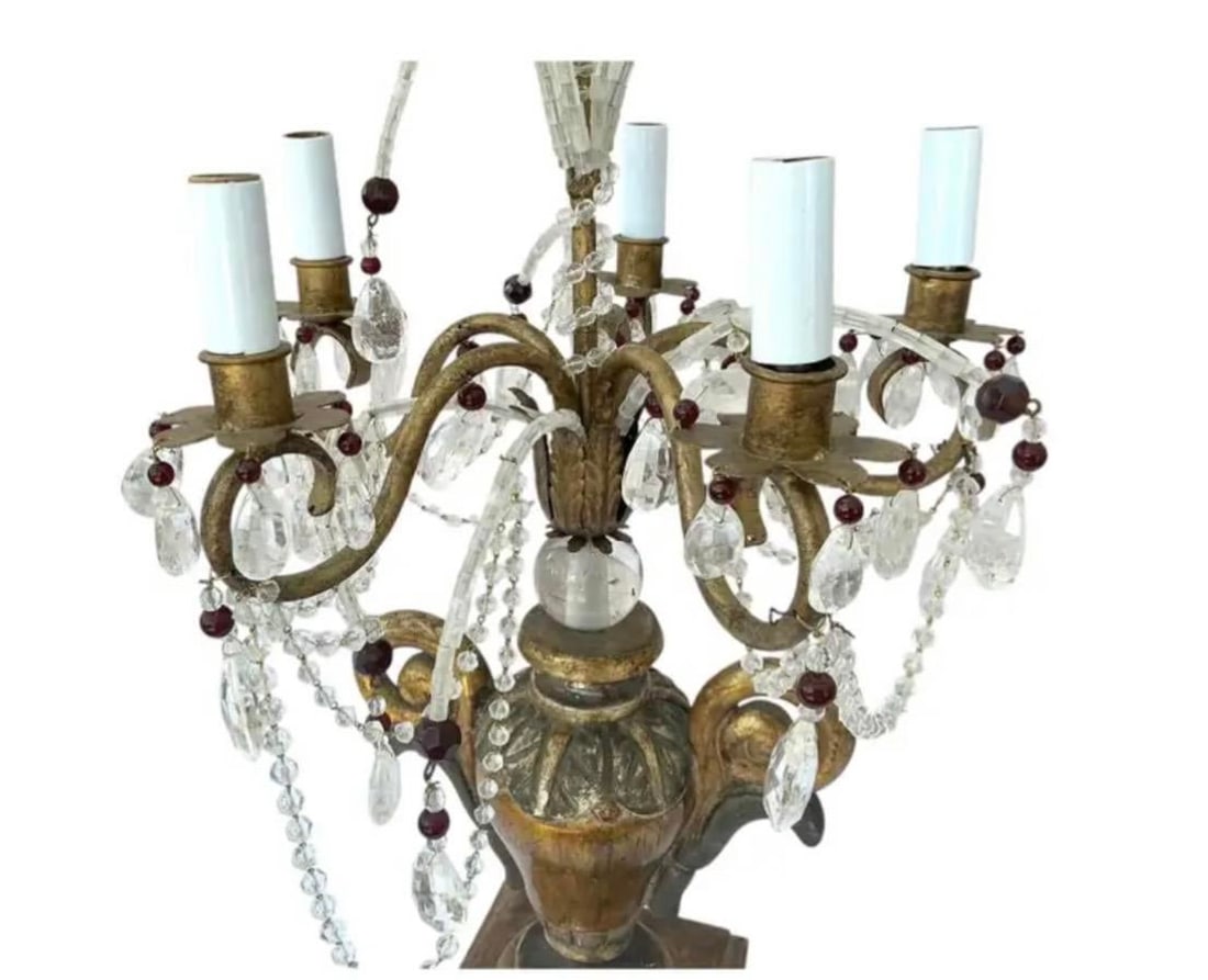 Neoclassic Giltwood and Rock Crystal Girandole Lamps a Pair - 3