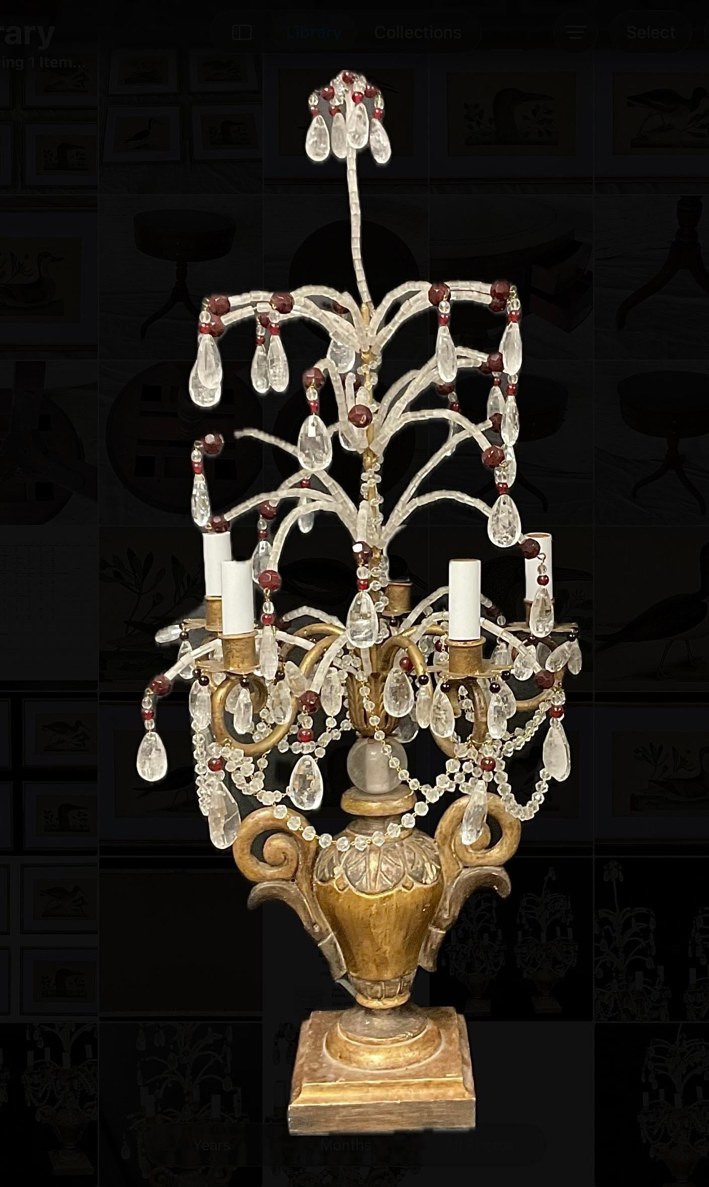 Neoclassic Giltwood and Rock Crystal Girandole Lamps a Pair - 7
