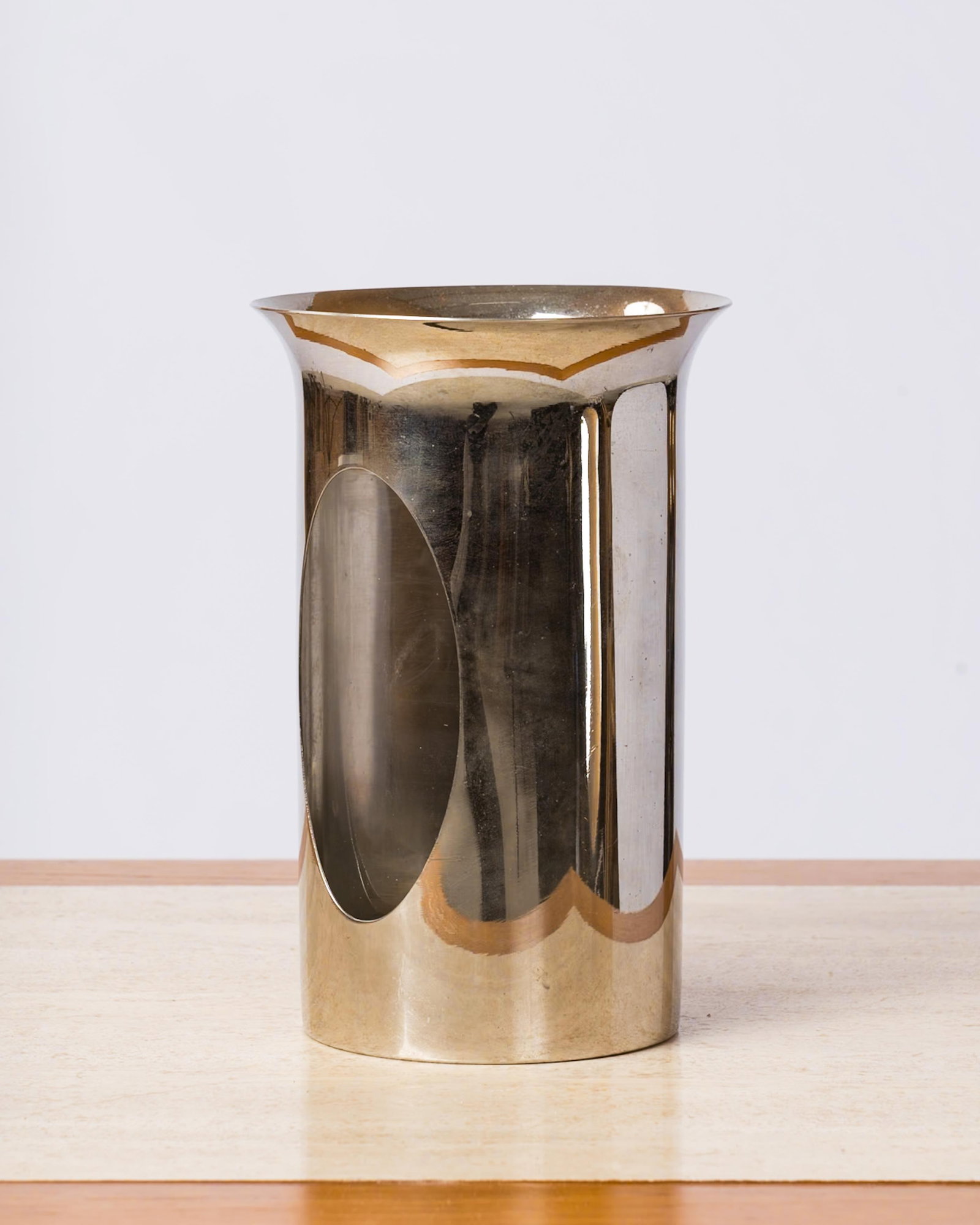 Philippe Barbier Chrome-Plated Brass & Glass Photophore Candleholder or Vase - 3
