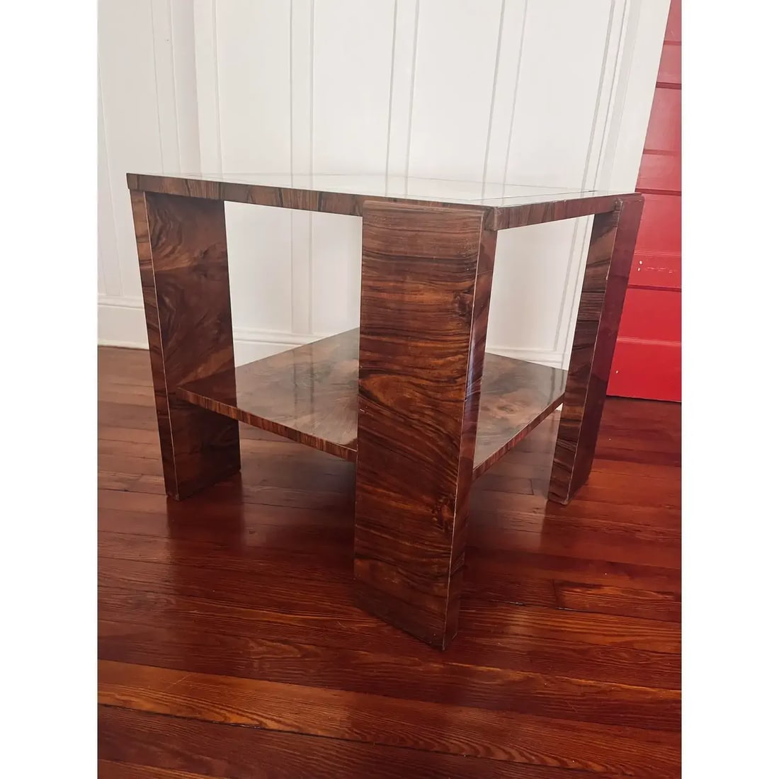 1920s Hungarian Bauhaus Walnut Veneer Two Tier Occasional Table - 7