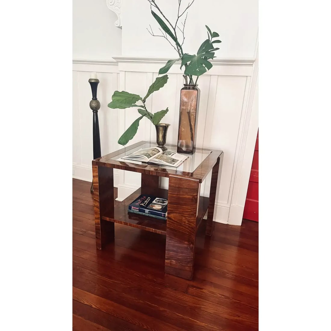 1920s Hungarian Bauhaus Walnut Veneer Two Tier Occasional Table - 8