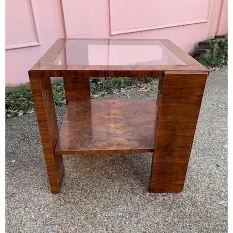 1920s Hungarian Bauhaus Walnut Veneer Two Tier Occasional Table - 9