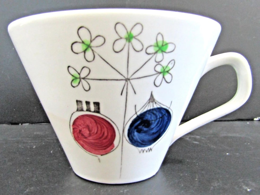 1950s Mid-Century Modern Rörstrand Sweden Pomona Picknick Two Cups and Saucers Design by - 7