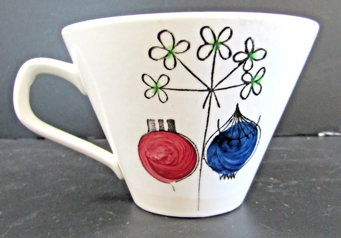 1950s Mid-Century Modern Rörstrand Sweden Pomona Picknick Two Cups and Saucers Design by - 8