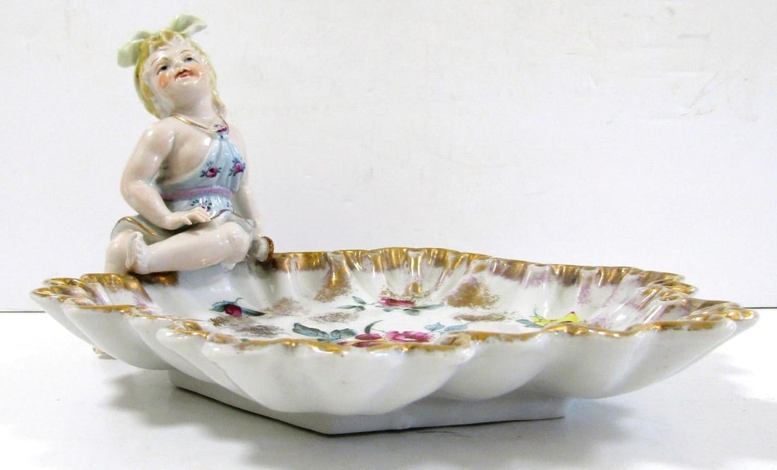 Antique German Meissen Porcelain Candy Dish With Bathing Woman Von Schierholz - 2