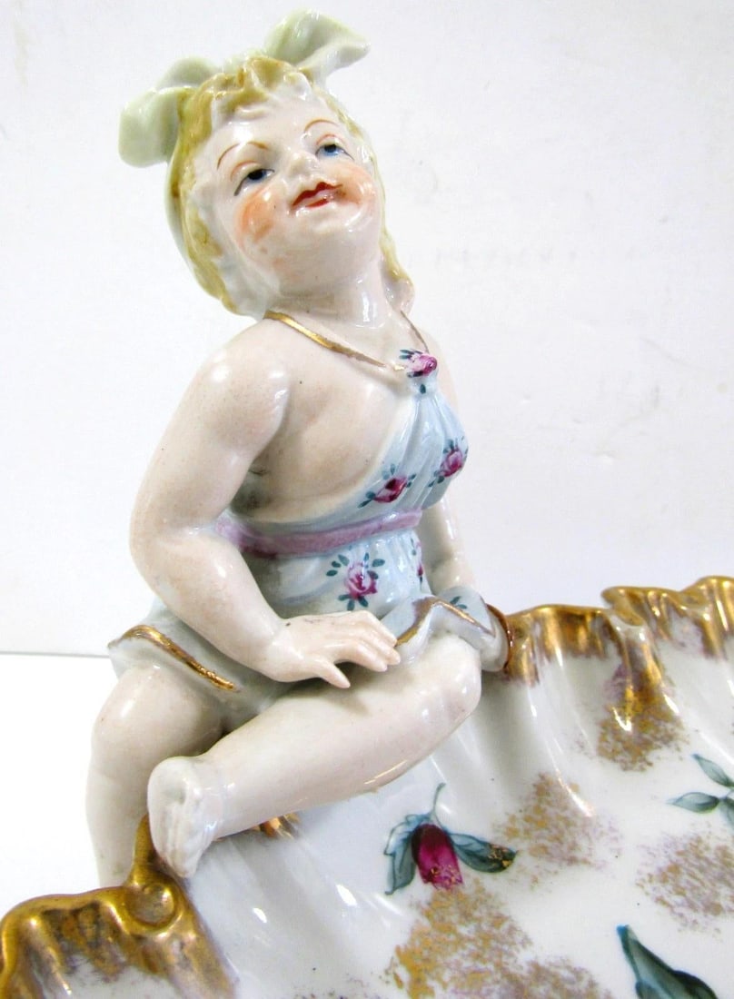 Antique German Meissen Porcelain Candy Dish With Bathing Woman Von Schierholz - 3