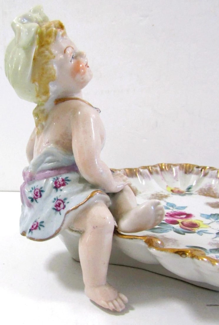 Antique German Meissen Porcelain Candy Dish With Bathing Woman Von Schierholz - 5