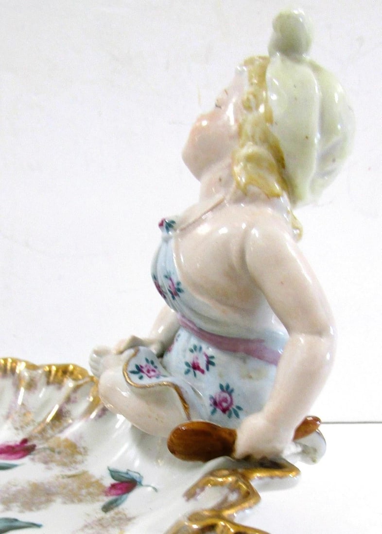 Antique German Meissen Porcelain Candy Dish With Bathing Woman Von Schierholz - 8