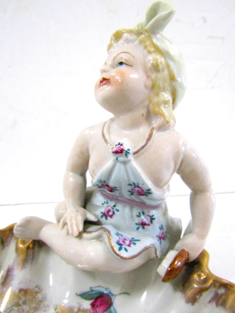 Antique German Meissen Porcelain Candy Dish With Bathing Woman Von Schierholz - 9