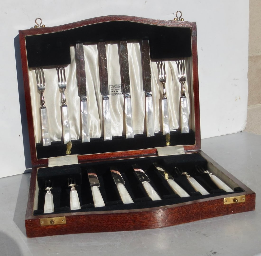 Vintage Mother of Pearl Boxed Serving Set - 2