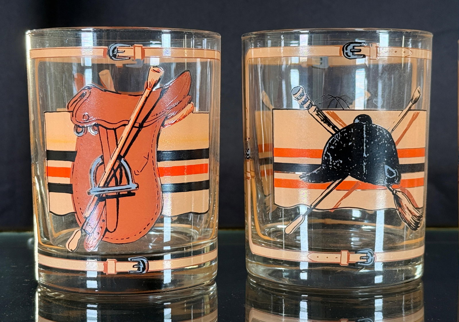 Mid Century Equestrian Polo Theme Rocks Glasses c.1960s - Set of 4 - 4