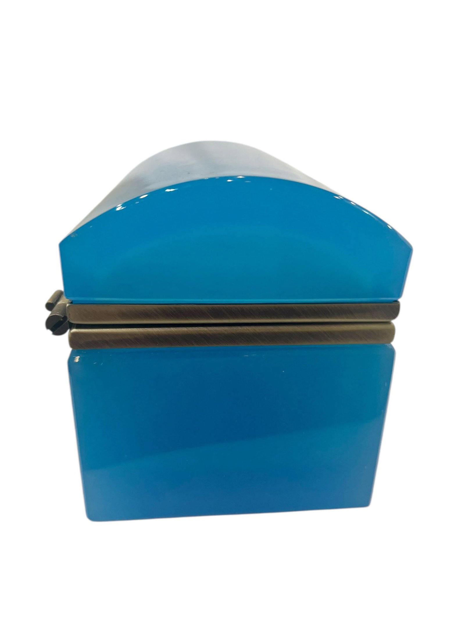 Antique French Blue Opaline Glass Box, Circa 1860 - 2