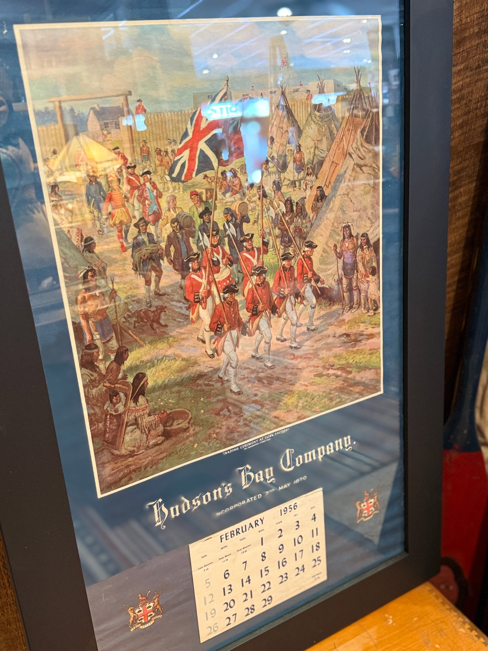 Rare 1956 Hudson's Bay Company Calendar Framed Canadian Historical Print - 4