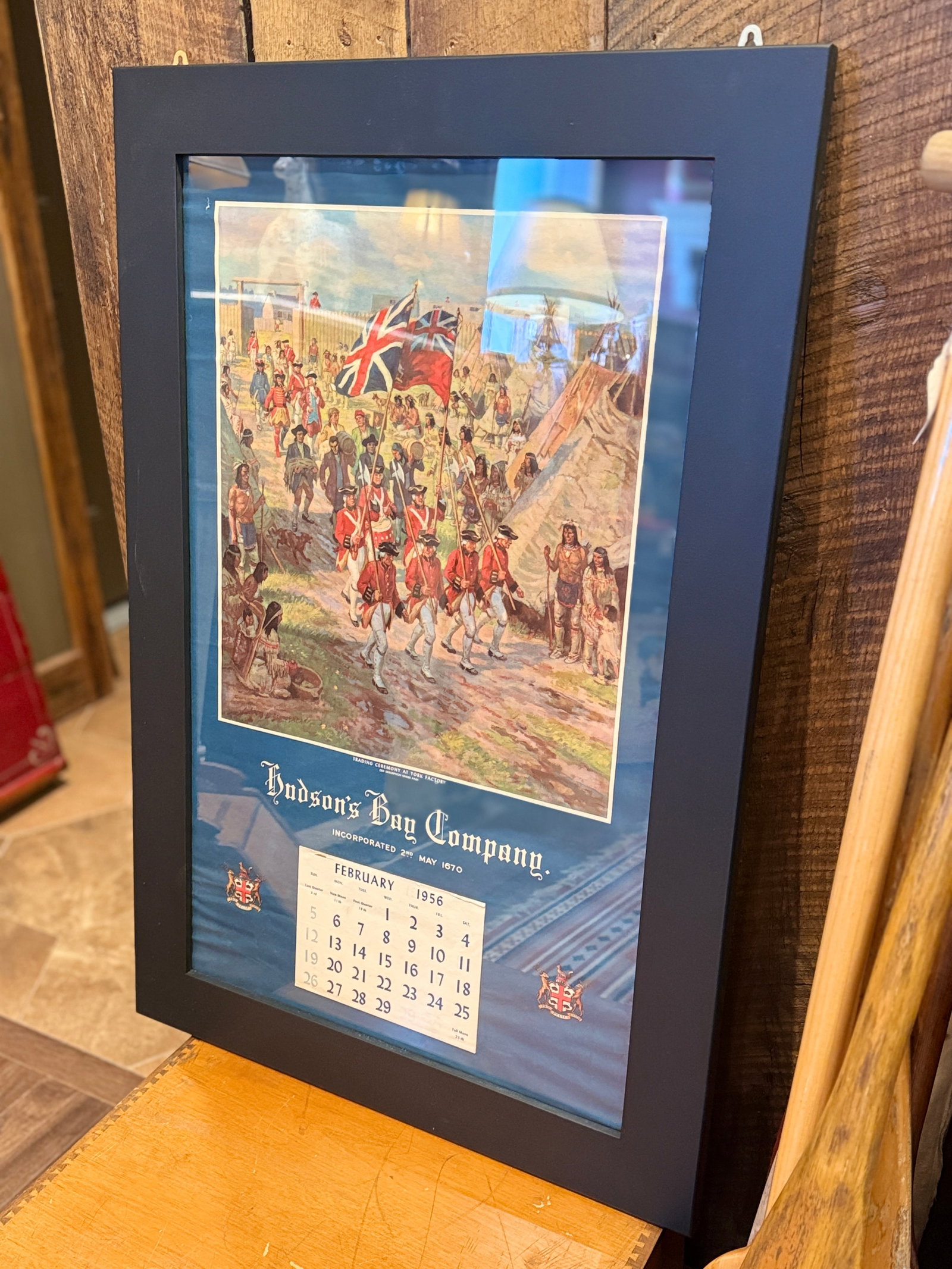 Rare 1956 Hudson's Bay Company Calendar Framed Canadian Historical Print - 7