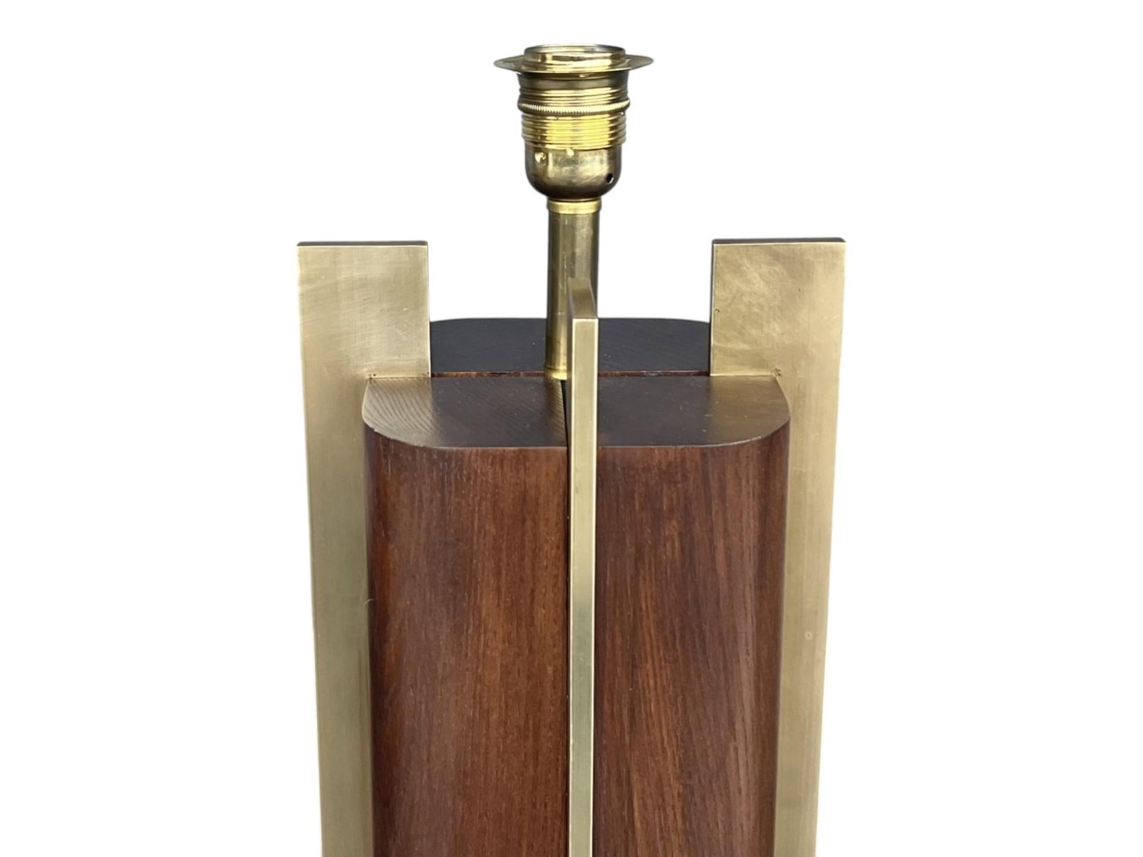 1960s Sculptural Mid-Century Modern Table Lamps in Wood & Brass - a Pair - 10