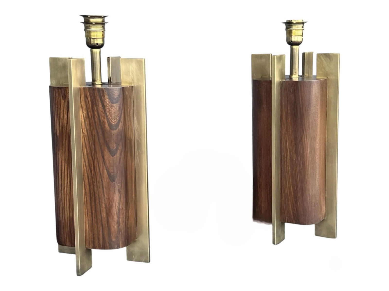 1960s Sculptural Mid-Century Modern Table Lamps in Wood & Brass - a Pair - 12