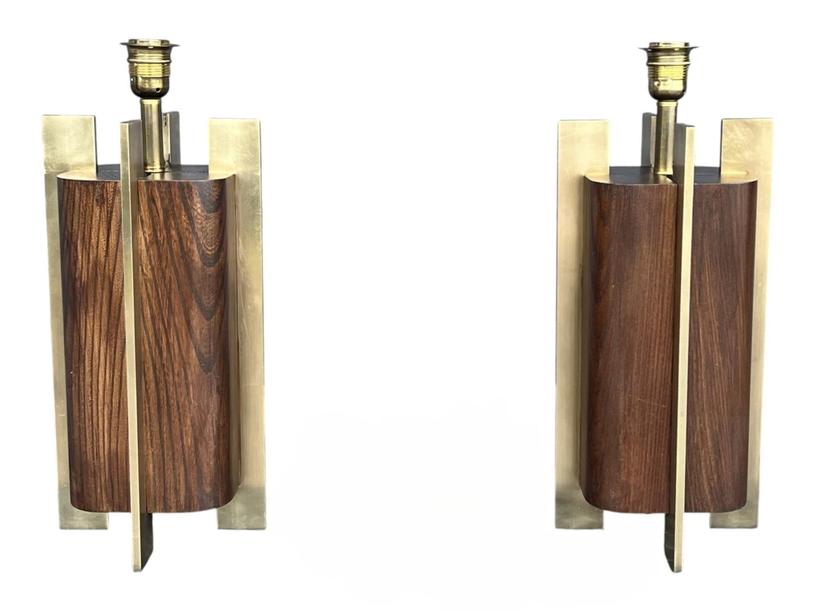 1960s Sculptural Mid-Century Modern Table Lamps in Wood & Brass - a Pair - 14