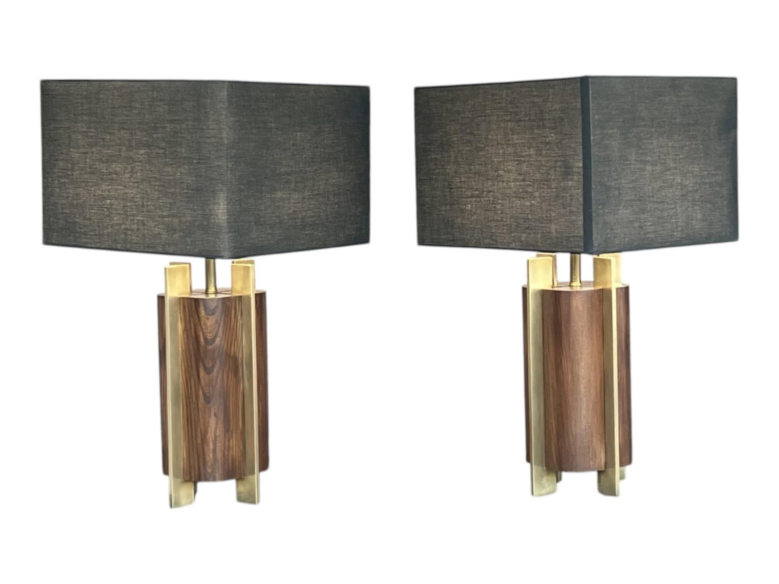 1960s Sculptural Mid-Century Modern Table Lamps in Wood & Brass - a Pair - 2
